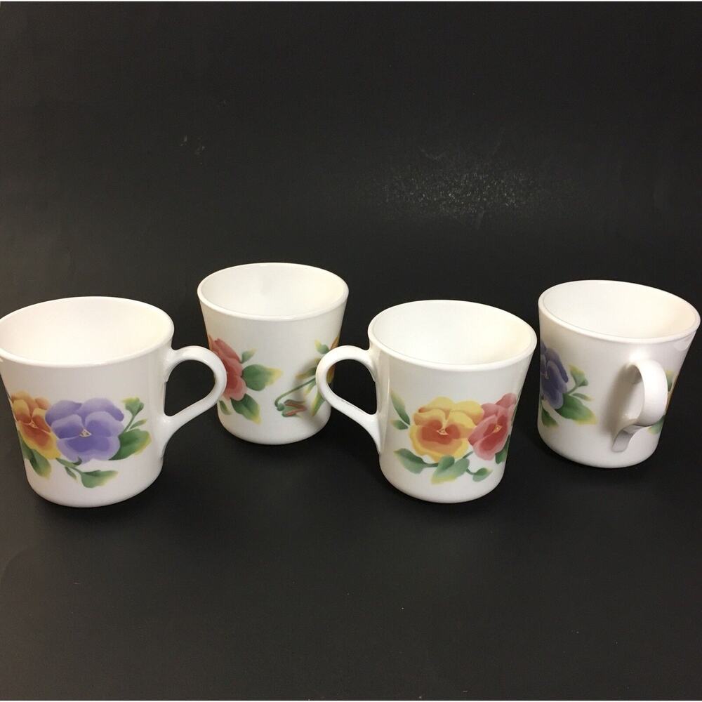 Corning (Corelle) Summer Blush Pansy Mugs/Cups - Set of 4